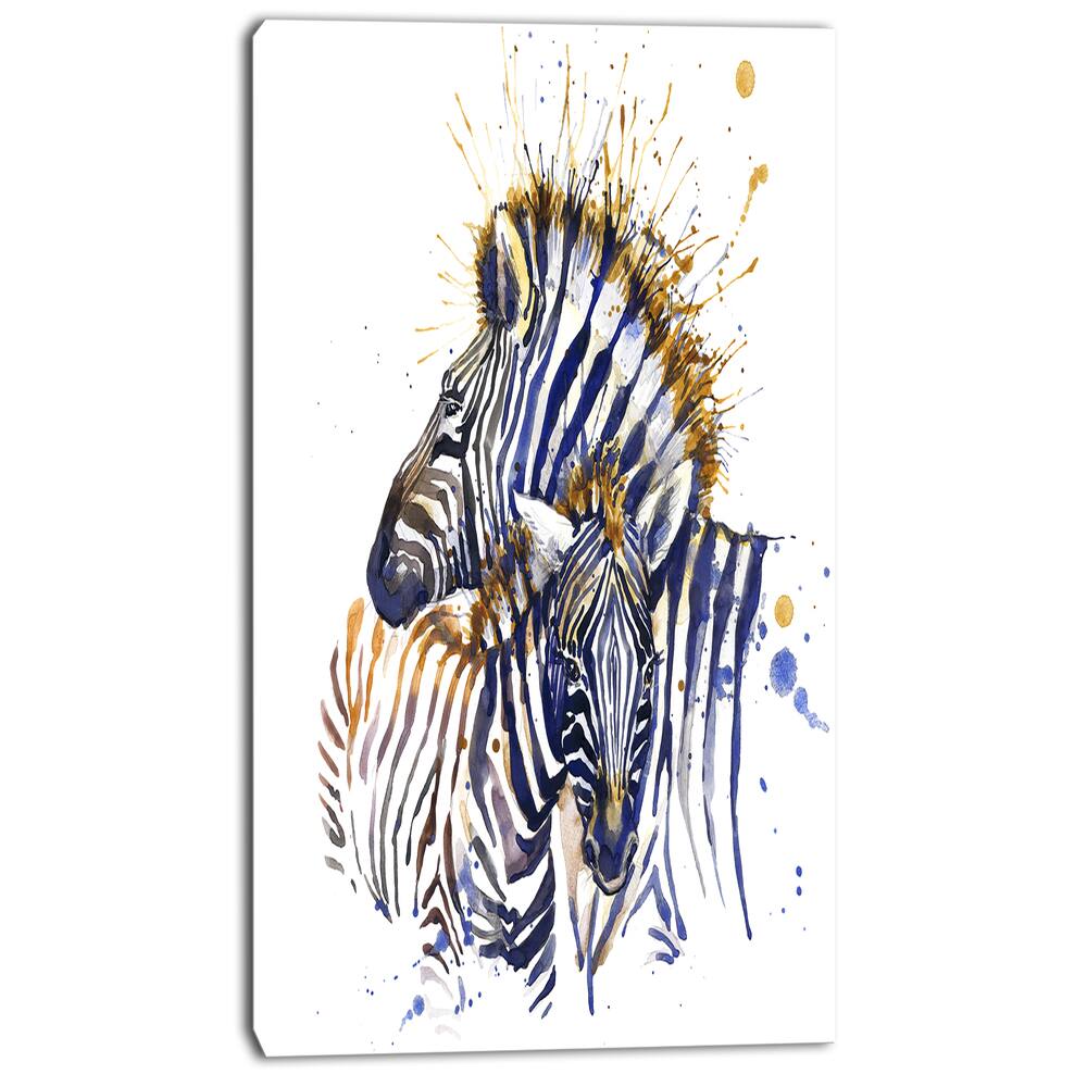 Designart "Zebra Watercolor Rightwards" Large Animal Art on Canvas