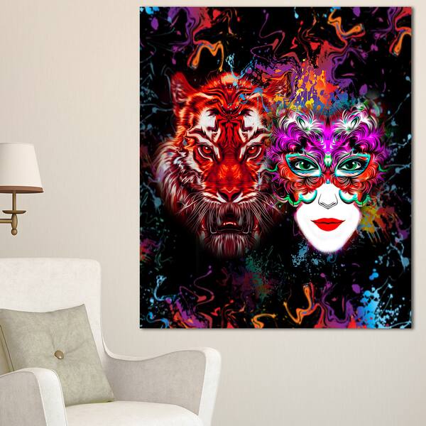 Shop Designart Tiger And Woman Colorful Faces Abstract Wall Art
