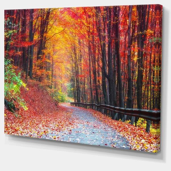 Shop Designart Road In Beautiful Autumn Forest Modern Forest Canvas Art Multi On Sale Overstock