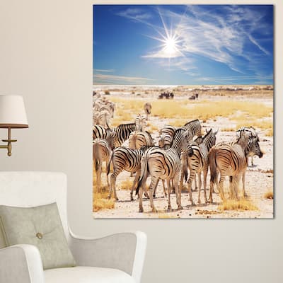 Designart "Beautiful Herd of Zebra on Bright Day" African Wall Art Print