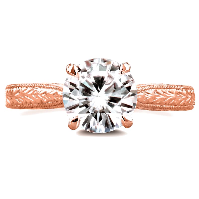 Annello by Kobelli 14k Rose Gold 1 1/2ct TGW Moissanite and Diamond Accent Antique Cathedral Ring (GH/VS, GH/I)