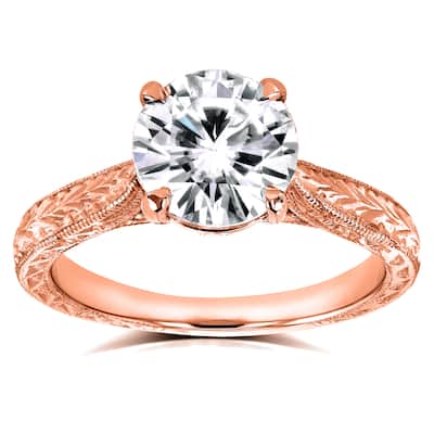 Annello by Kobelli 14k Rose Gold 1 1/2ct TGW Moissanite and Diamond Accent Antique Cathedral Ring (GH/VS, GH/I)
