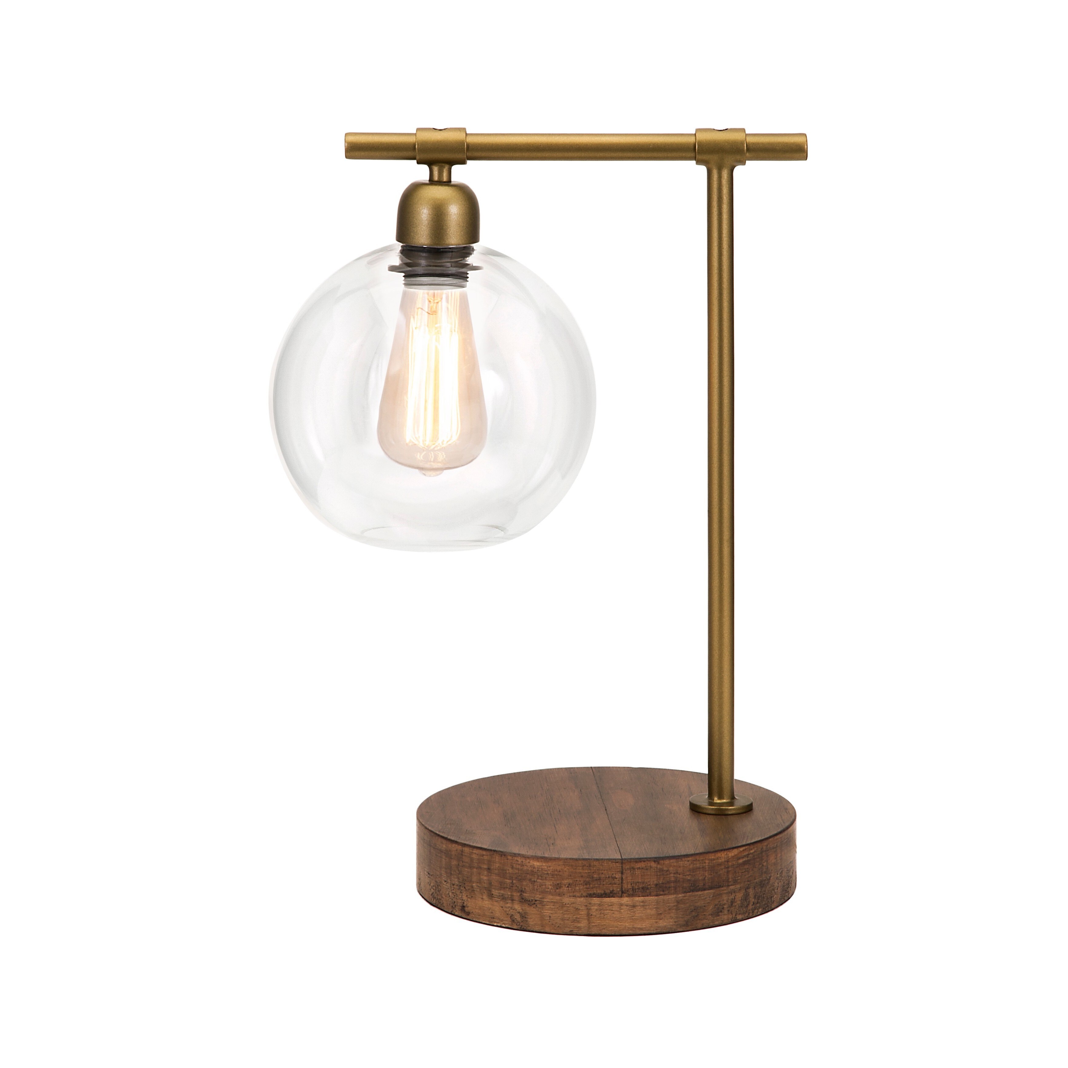 glass and wood table lamp