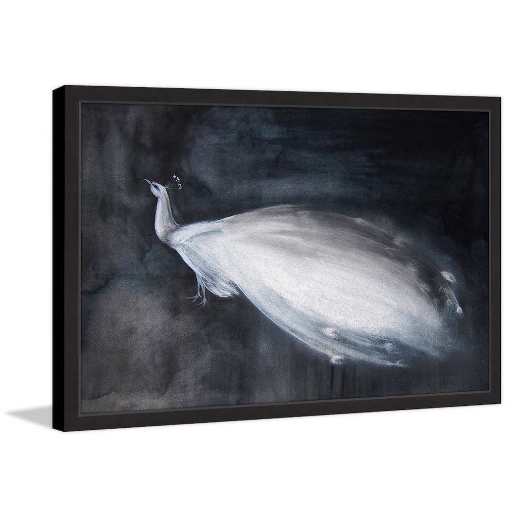 Marmont Hill - 'White Peacock' by Christine Lindstrom Framed Painting Print - Multi-Color