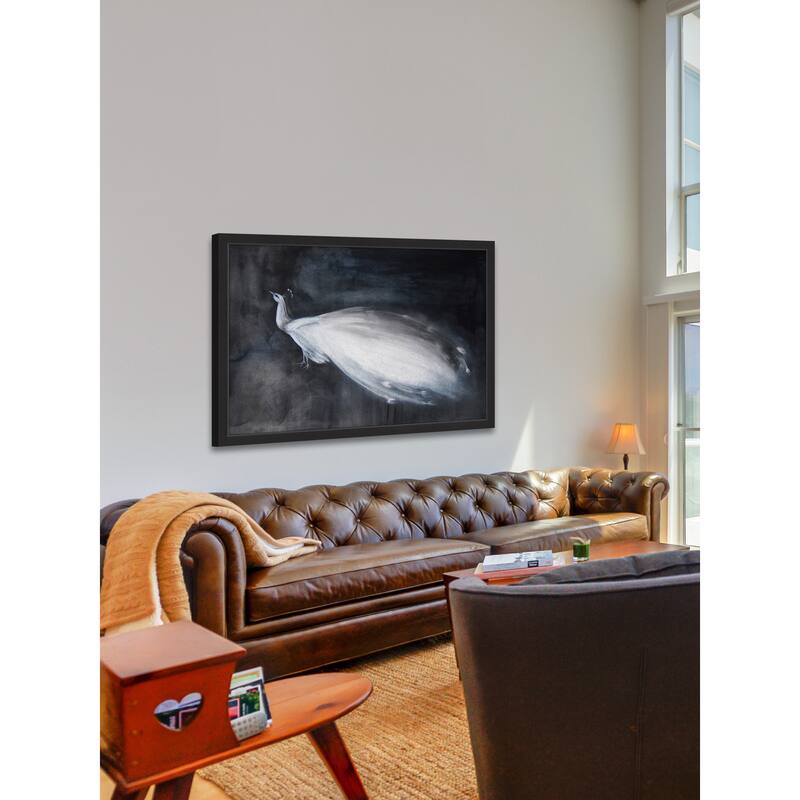 Marmont Hill - 'White Peacock' by Christine Lindstrom Framed Painting Print - Multi-Color