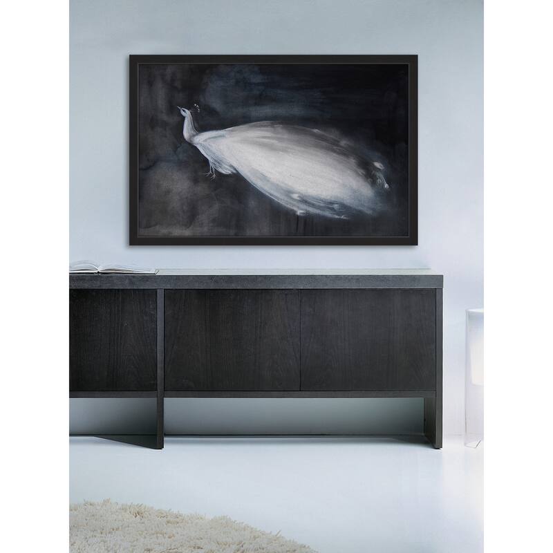 Marmont Hill - 'White Peacock' by Christine Lindstrom Framed Painting Print - Multi-Color