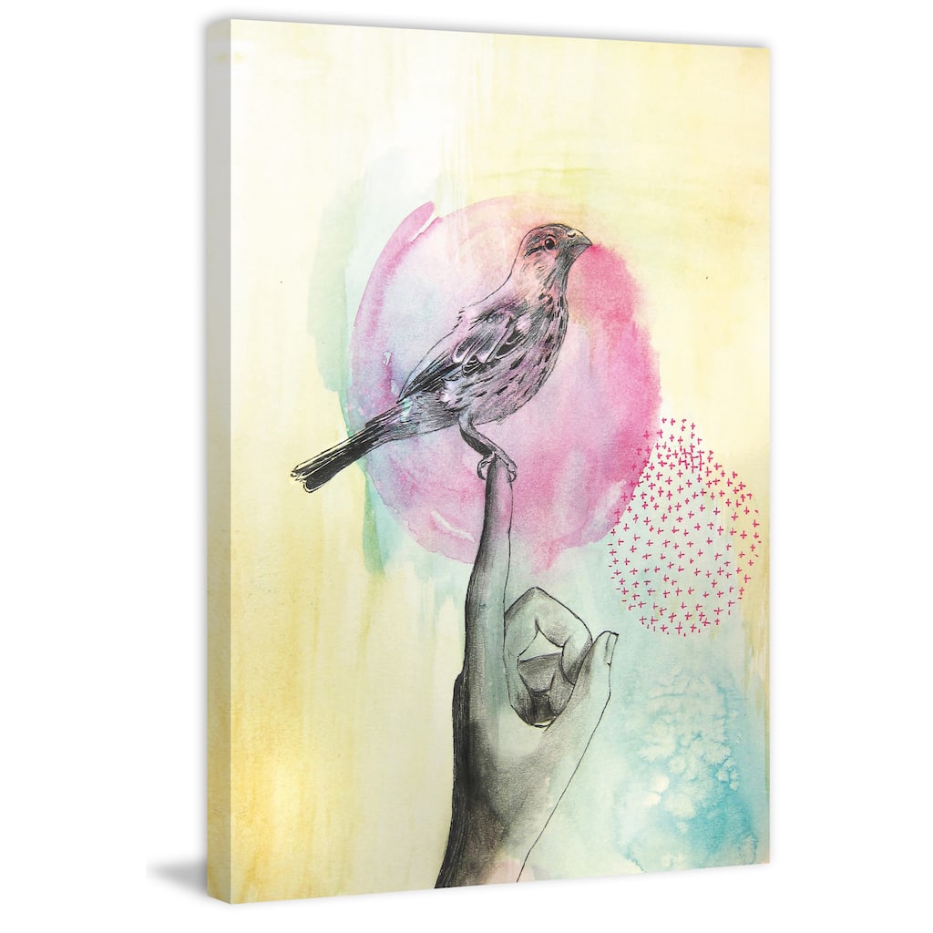 Marmont Hill - 'Bird Rest' by Christine Lindstrom Painting Print on Wrapped Canvas - Multi-Color