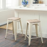 Cream Counter Stool with Wood Seat (Set of 2)
