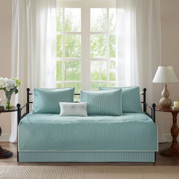 slide 2 of 8, Madison Park Brenna Blue Printed 6 Piece Day Bed Cover Set