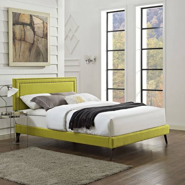 Jessamine Fabric Platform Bed with Round Splayed Legs in Wheatgrass