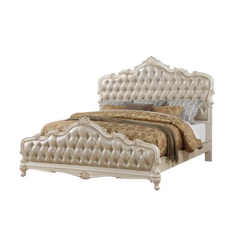 Acme Furniture Chantelle Rose Gold Faux Leather Pearl White Bed