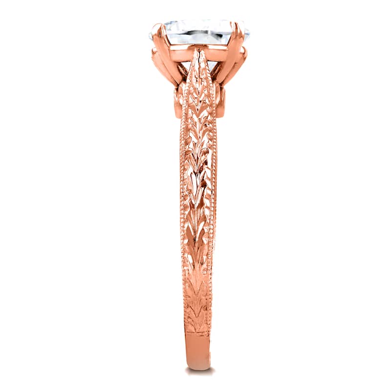 Annello by Kobelli 14k Rose Gold 1 1/2ct TGW Forever One Moissanite and Diamond Antique Cathedral Ring (G-H, I1-I2)