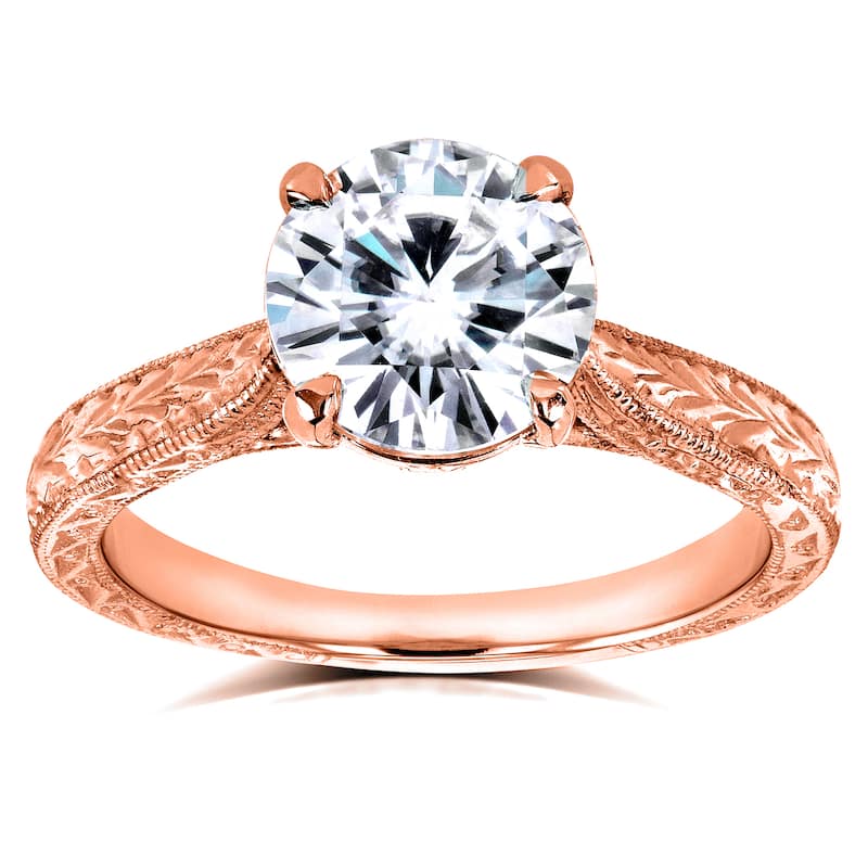 Annello by Kobelli 14k Rose Gold 1 1/2ct TGW Forever One Moissanite and Diamond Antique Cathedral Ring (G-H, I1-I2)