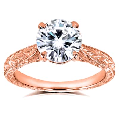 Annello by Kobelli 14k Rose Gold 1 1/2ct TGW Forever One Moissanite and Diamond Antique Cathedral Ring (G-H, I1-I2)