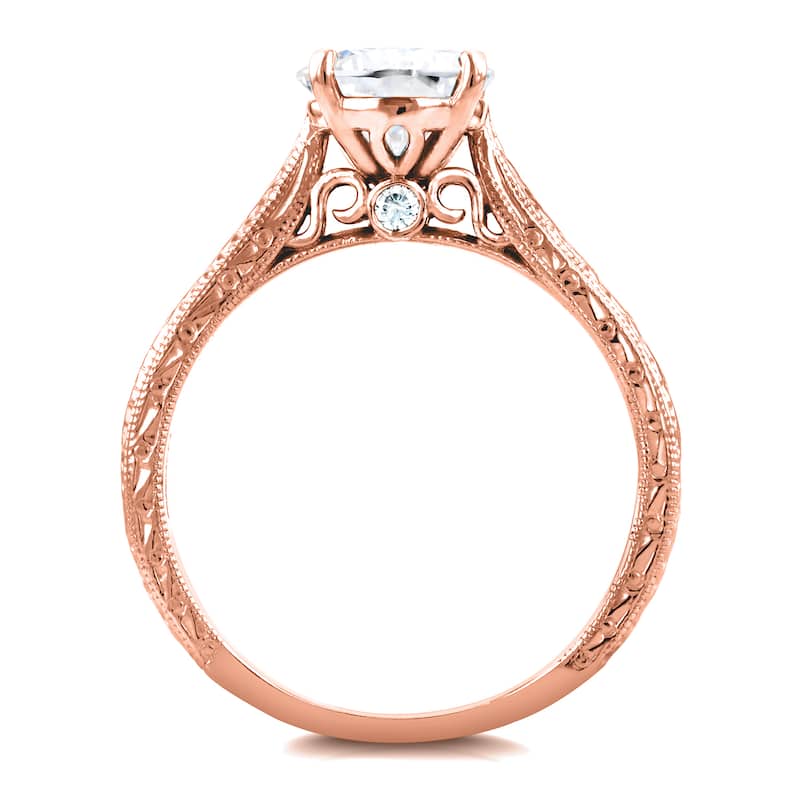 Annello by Kobelli 14k Rose Gold 1 1/2ct TGW Forever One Moissanite and Diamond Antique Cathedral Ring (G-H, I1-I2)