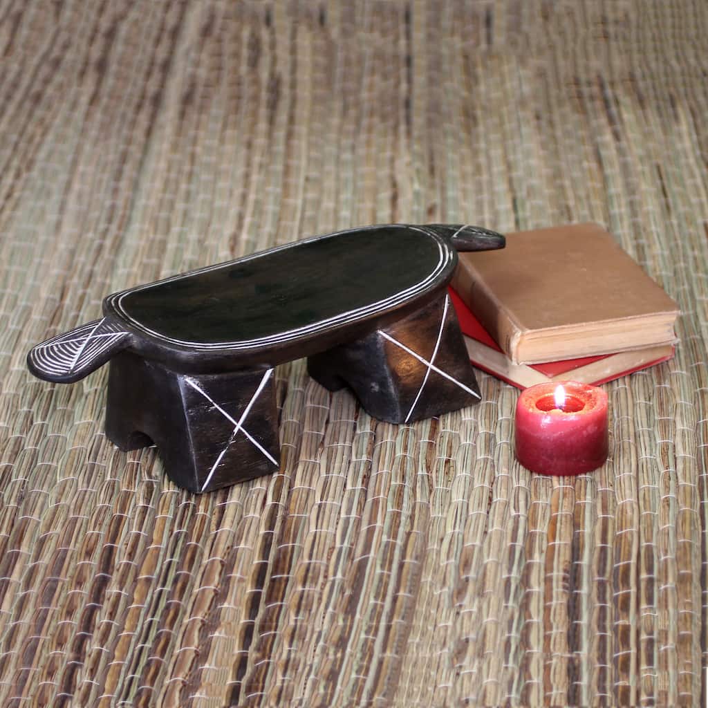 Handcrafted Sese Wood 'Lobi Throne' Sculpture (Ghana) - 4.3" H x 15.75" W x 6" D