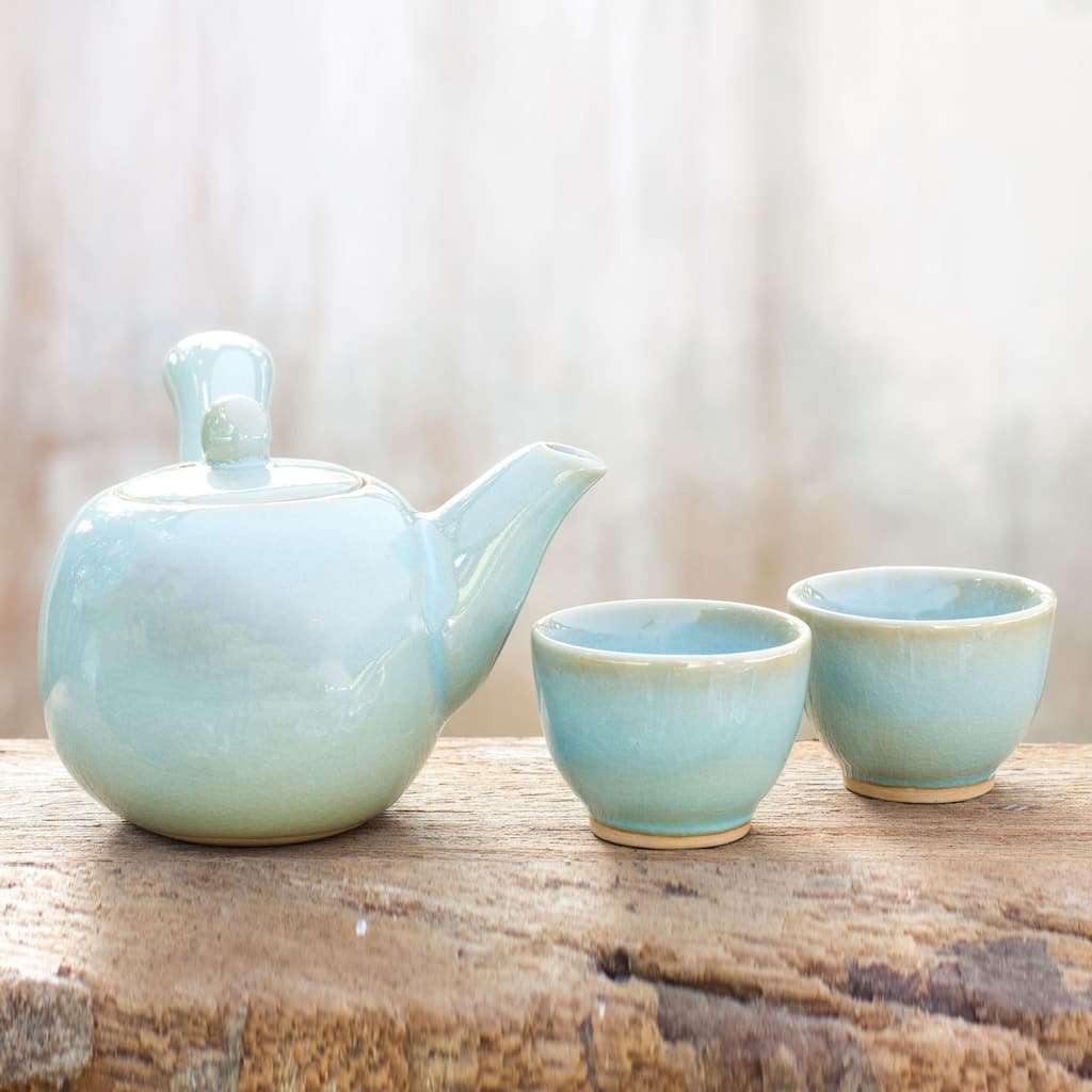 Handmade Set for 2 Ceramic 'Chiang Mai Blue' Celadon Tea Set (Thailand)