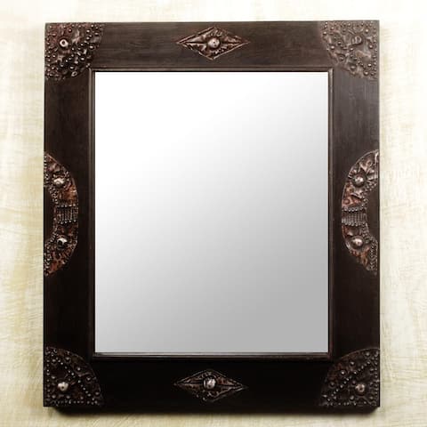 Handcrafted Sese Wood 'In Perfect Shape' Wall Mirror (Ghana) - Black