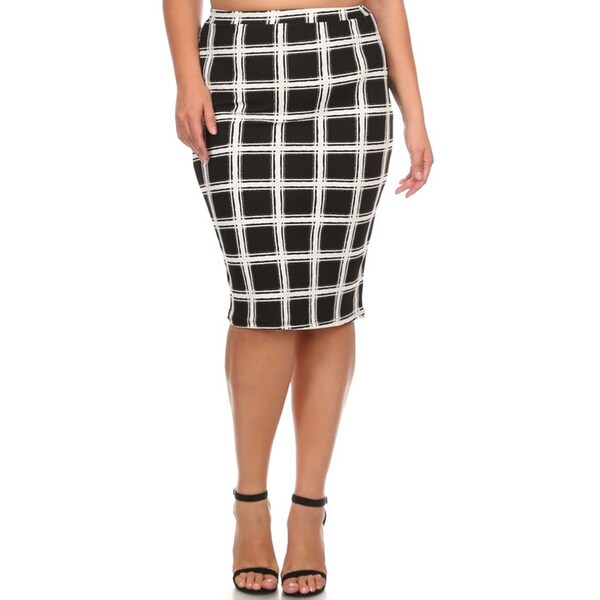 plaid pencil skirt black and white