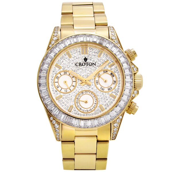 Croton Mens CN307565YLCR Stainless CZ Watch - Free Shipping Today