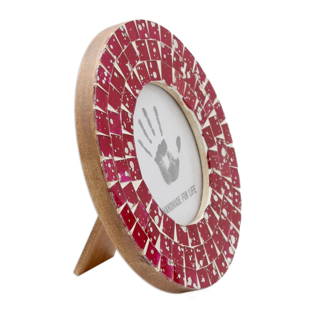 NOVICA Handmade Red Ruby Glass Mosaic 4x4 Photo Frame (India)