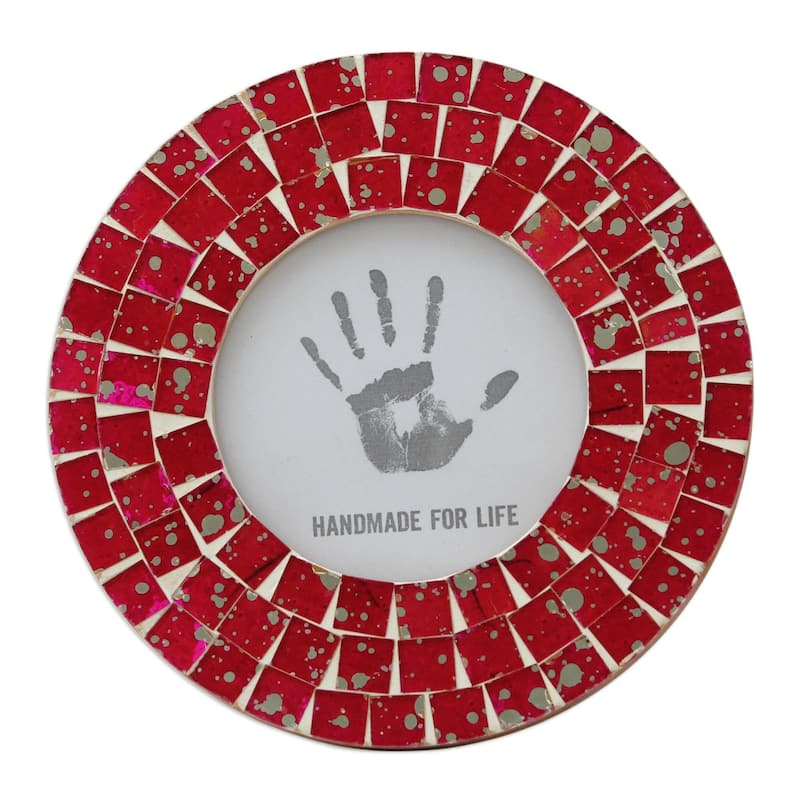 NOVICA Handmade Red Ruby Glass Mosaic 4x4 Photo Frame (India)