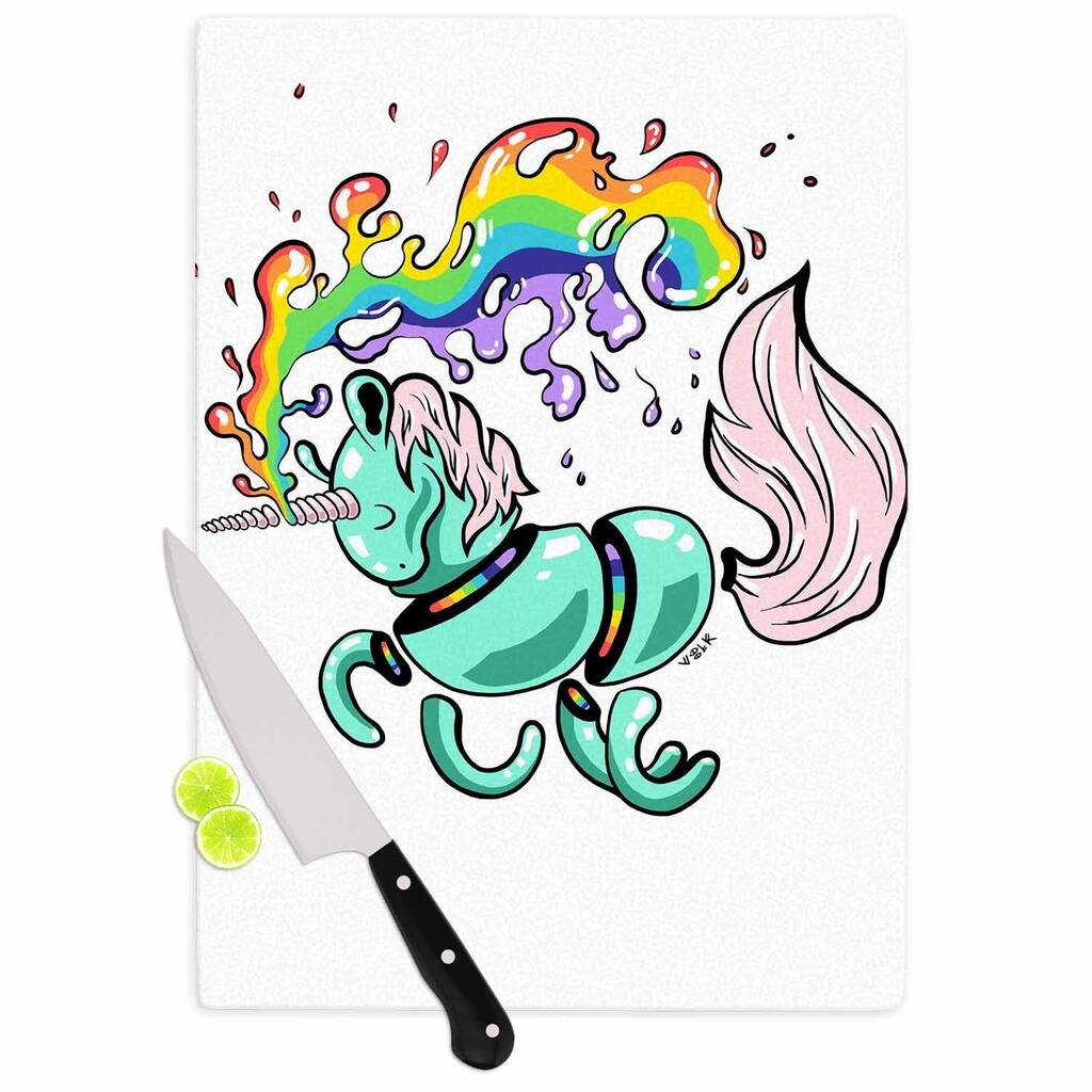 Kess InHouse Anya Volk "Gummy Unicorn" Teal Pink Cutting Board