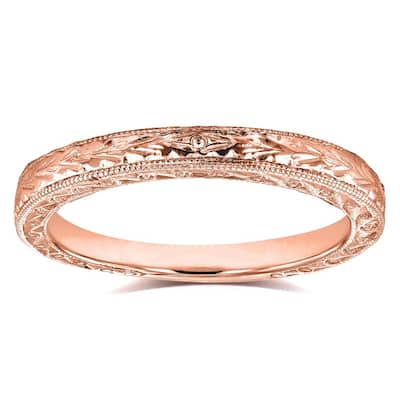 Kobelli Plain Gold Solid 14k Rose Gold Antique Engravings Valentina Wedding Ring