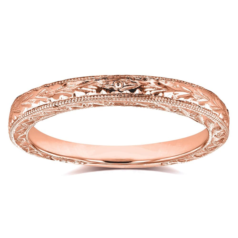 Kobelli Plain Gold Solid 14k Rose Gold Antique Engravings Valentina Wedding Ring
