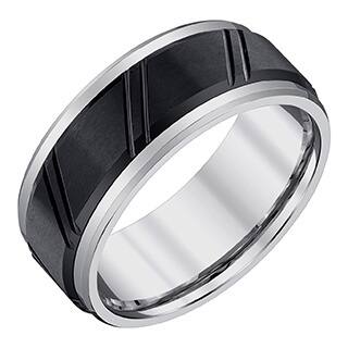 mens black and grey 9 millimeter tungsten band with diagonal accent cuts by ever one - Overstock Wedding Rings mens black and grey 9 millimeter tungsten band with diagonal accent cuts by ever one - Overstock Wedding Rings