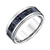 Men's Tungsten Band with Black and Blue Carbon Fiber