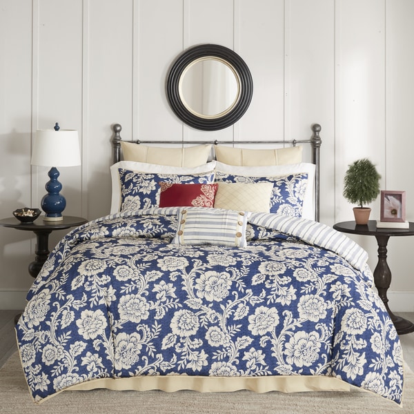 Madison Park Georgia Navy Cotton Twill Reversible 9-piece Comforter Set