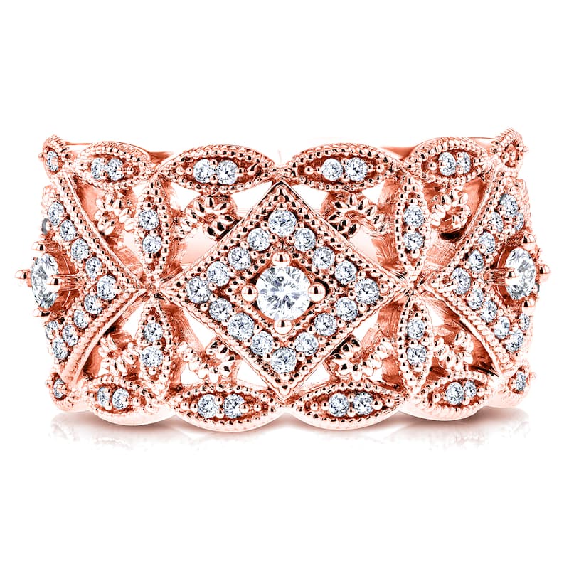 Annello by Kobelli 10k Rose Gold 1/2ct TDW Diamond Antique Filigree Wide Anniversary Ring
