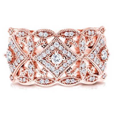 Annello by Kobelli 10k Rose Gold 1/2ct TDW Diamond Antique Filigree Wide Anniversary Ring