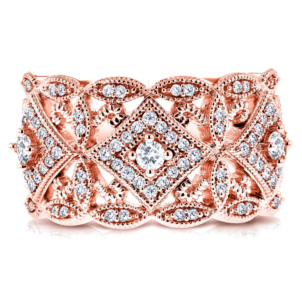 Kobelli 0.5 Carat Natural Diamonds Solid 10k Rose Gold Vintage Design Filigree Milestone Ring