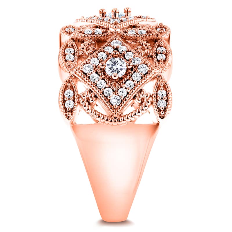 Annello by Kobelli 10k Rose Gold 1/2ct TDW Diamond Antique Filigree Wide Anniversary Ring