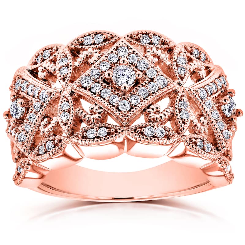 Kobelli 0.5 Carat Natural Diamonds Solid 10k Rose Gold Vintage Design Filigree Milestone Ring - 10