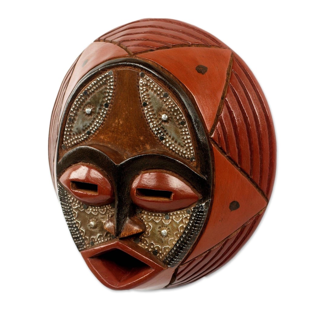 Handmade Praise God Wood Mask (Ghana) - Brown