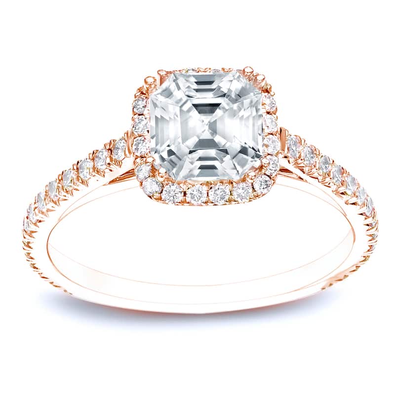 Auriya 14k Gold 1 1/2ctw Asscher-cut Halo Diamond Engagement Ring Certified E-F, VVS1-VVS2