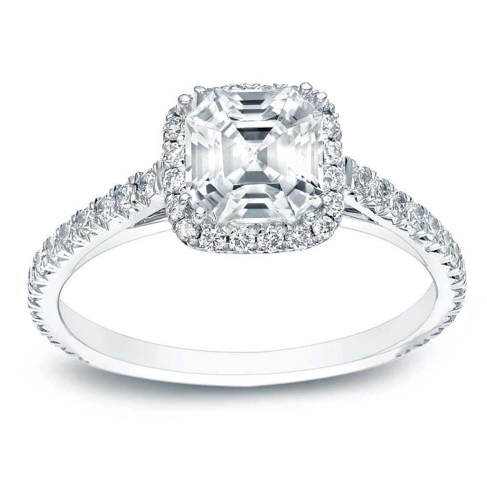 Auriya 14k Gold 1 1/2ctw Asscher-cut Halo Diamond Engagement Ring Certified E-F, VVS1-VVS2
