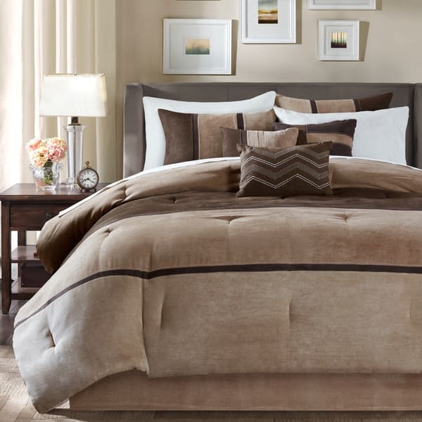Shop Madison Park Hanover Brown Solid Pieced 7 Piece Comforter Set