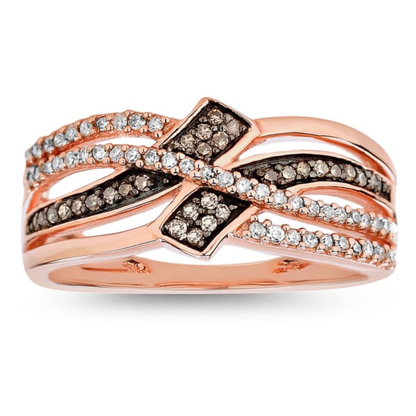 10K Rose Gold 1/4ct TDW Champagne & White Diamond Twisted Cocktail Ring (H-I and Champagne, I1-I2)