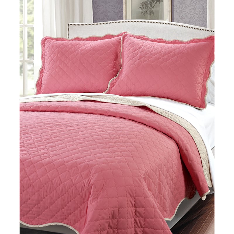 Serenta Reversible Quilted 3-piece Bedspread Set - Peach Pink/Light Taupe - Queen
