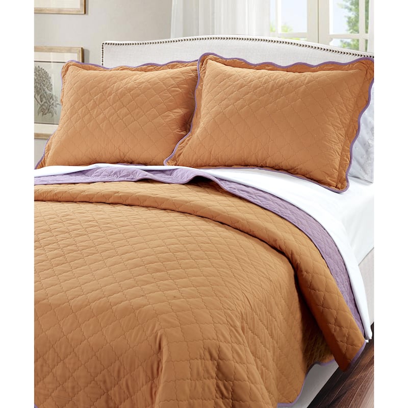 Serenta Reversible Quilted 3-piece Bedspread Set - Burnt Orange/Purple - King