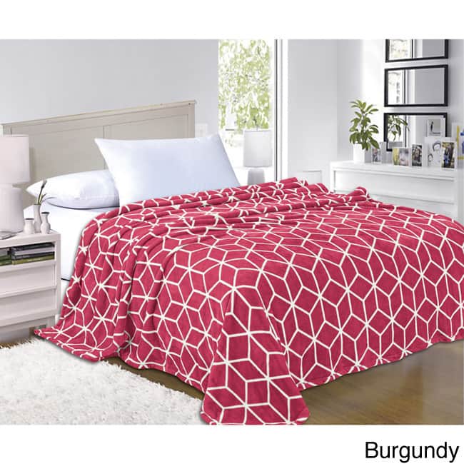 Elegant Comfort Ultra Soft Cube Pattern Fleece Blanket - Twin - Burgundy