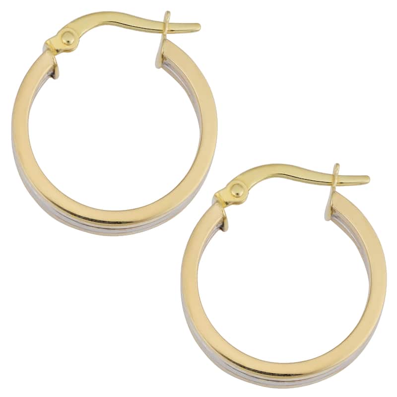 Fremada Italian 10k Two-tone Gold 4x15-mm Triple Hoop Earrings