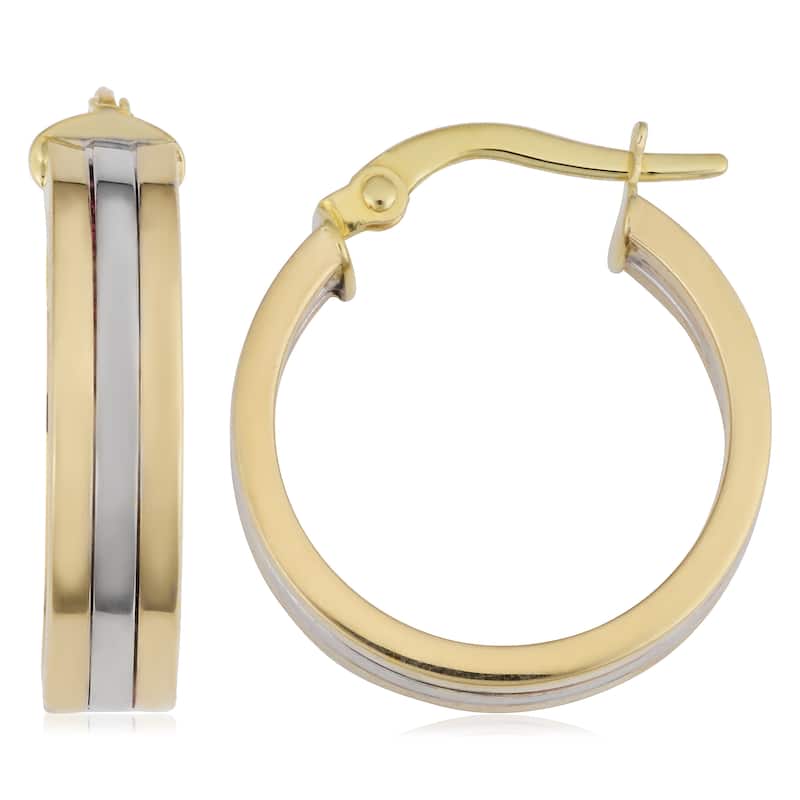 Fremada Italian 10k Two-tone Gold 4x15-mm Triple Hoop Earrings