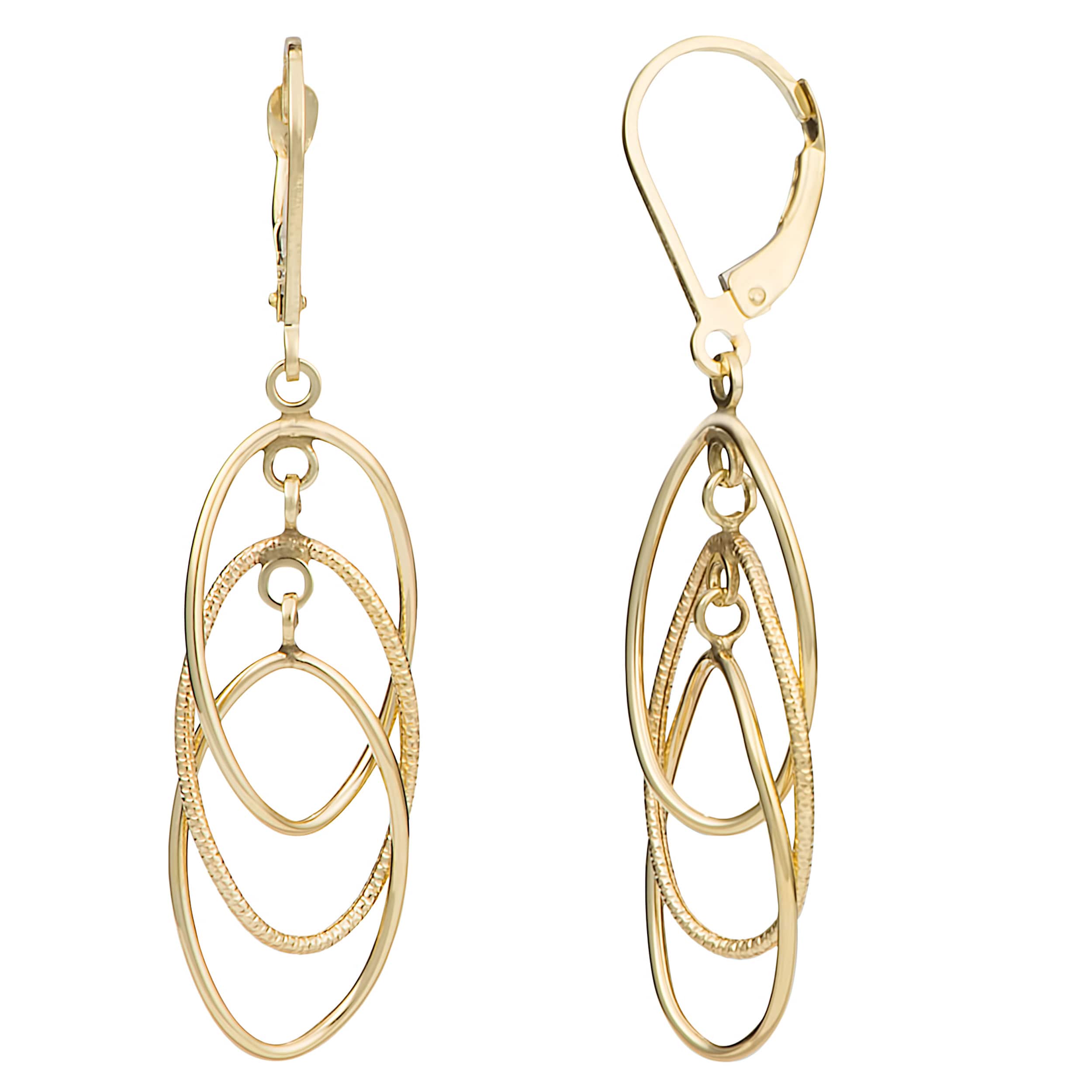 Au Naturale 14k Gold Dangling Ovals Leverback Earrings