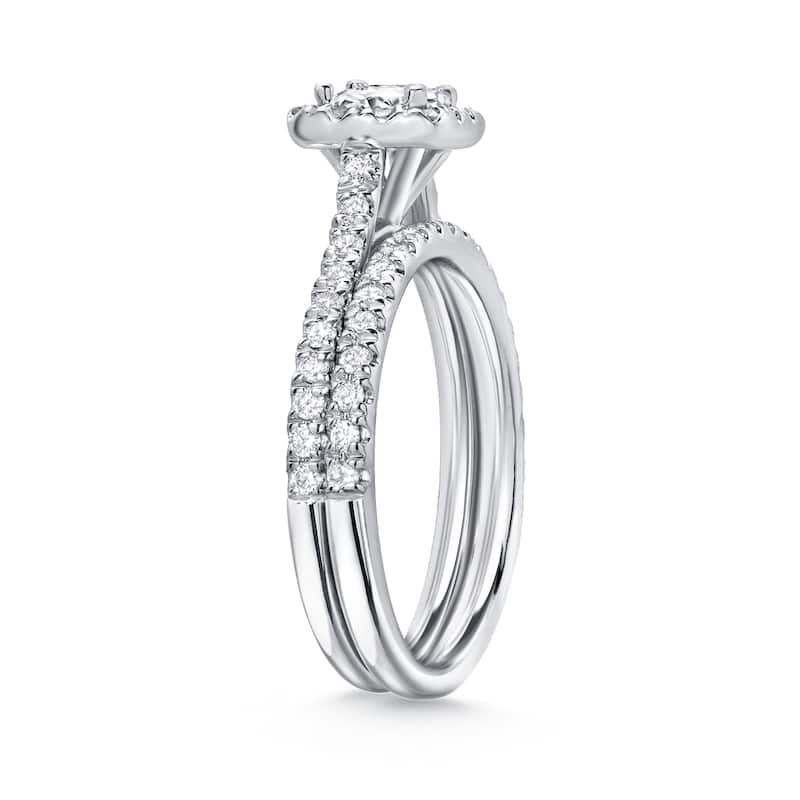 Auriya Platinum 1ctw Princess-cut Halo Diamond Engagement Ring Set