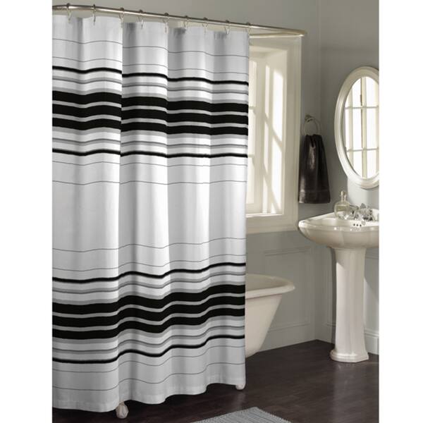 Maytex Horizontal Stripe Fabric Shower Curtain in Black(As Is Item ...